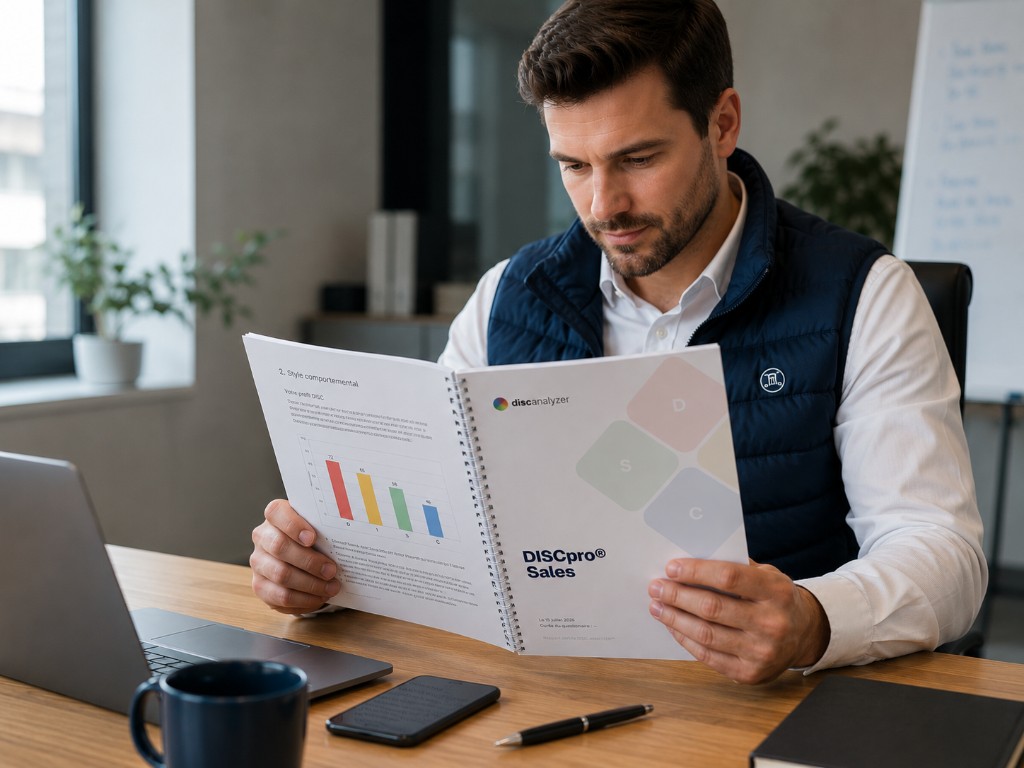DISCpro® Sales report reviewed at a desk